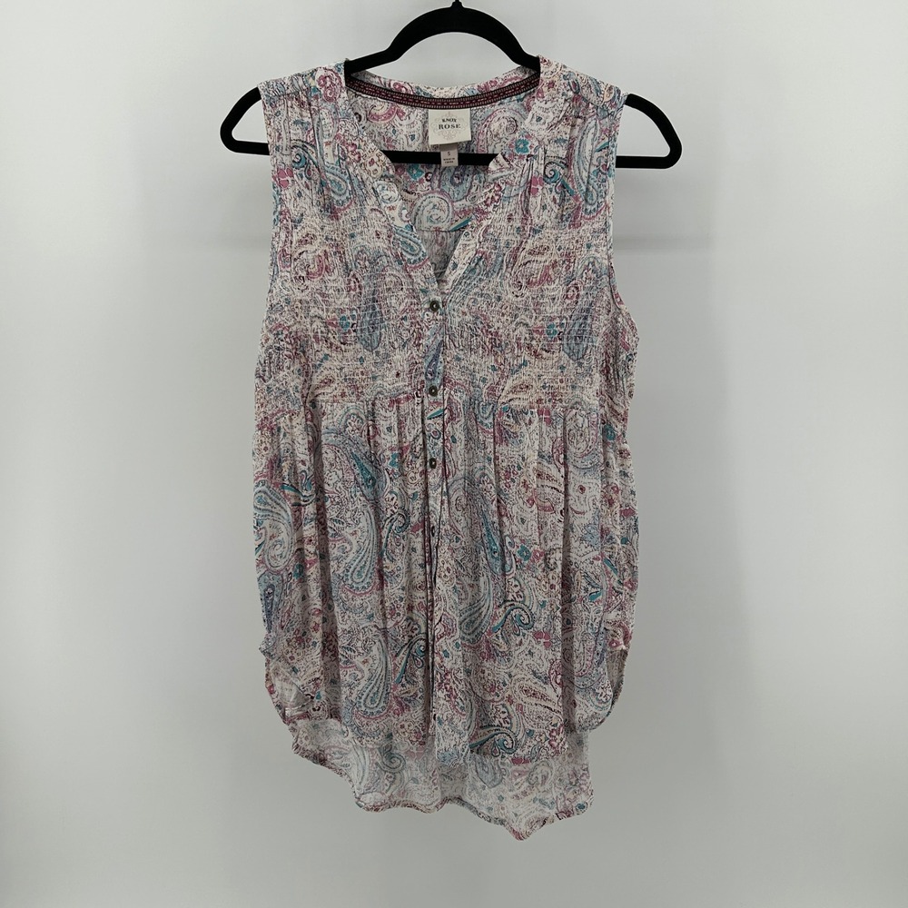 Knox Rose Paisley Smocked Sleeveless Blouse High Low S Boho Pastel Festival